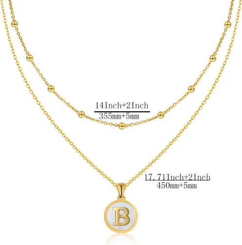Vista 2 de ASHFUHZL Initial Necklaces for Women,18K Gold Silver Rose Gold Shell Letter Necklaces for Girls,Coin Pendants Stainless Steel Layered Initial