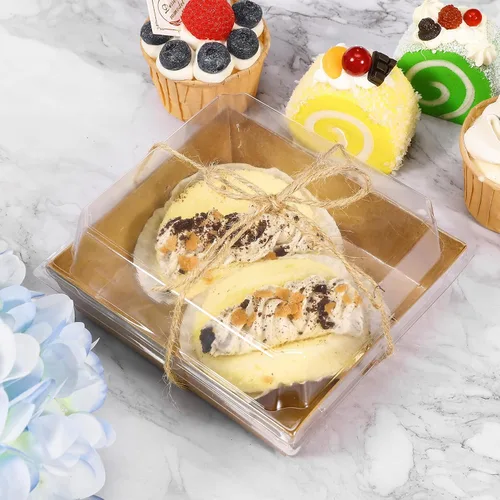 Vista 4 de Paquete de 50 cajas de papel para embutidos con tapas transparentes, recipientes cuadrados marrones de 4.3 pulgadas, cajas de postre de papel kraft