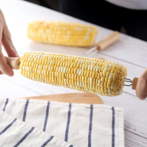 Vista 7 de Corn On The Cob - Juego de 20 soportes de mazorca de maíz de acero inoxidable con mango de madera, pinchos de mazorca, tenedores de maíz