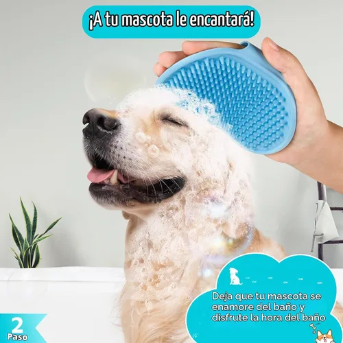 Vista 4 de Comotech Cepillo de aseo para perros 3 en 1 Cepillo de champú y estropajo con mango ajustable para perros y gatos de pelo corto y largo