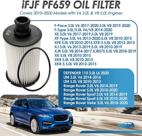 Vista 2 de iFJF PF659 Filtro de aceite de reemplazo para Jaguar V6 3.0L F-Type 2014-2020 XJ 2013-2019 Land Rover LR4 2010-2013 V8 5.0L Reemplaza CH10992 L36290
