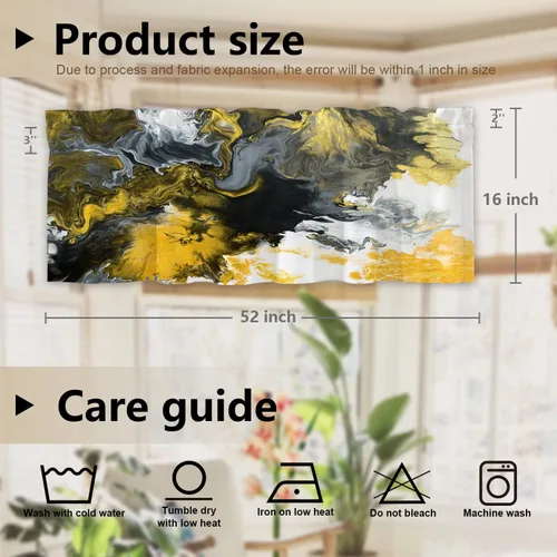 Vista 5 de BaoNews Cenefas de cocina abstractas con patrón de agua amarillo para ventanas, cortinas opacas de poliéster multicapa para cocina, dormitorio