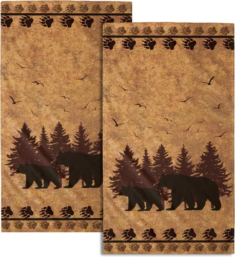 Vista 19 de Giwawa Juego de 2 toallas de mano vintage con diseño de oso y ciervo, diseño de alce y árbol, toalla de cara súper suave para baño, cocina, hombre