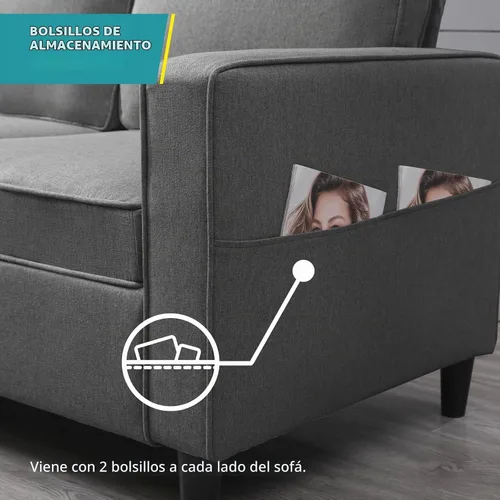 Vista 5 de BALUS Sofás seccionales de 78 pulgadas de ancho para sala de estar, sofá de tela de lino con otomana de almacenamiento, sofá de 3 plazas con Gris