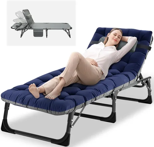 Vista 14 de NAIZEA Sillón plegable, cuna plegable 3 en 1 con colchón, silla reclinable de 4 posiciones para patio, reclinable ajustable para exteriores