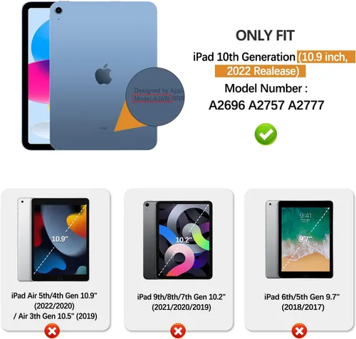 Vista 2 de Funda para iPad de 10ª generación 2022 iPad de 10.9 pulgadas, visión multiángulo y encendido automático/apagado automático, funda protectora de piel