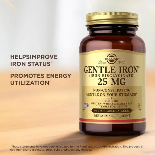 Vista 9 de Solgar Gentle Iron 25 mg, 90 cápsulas vegetales - Energía, producción normal de glóbulos rojos - Suave para el estómago - Sin OMG, vegano, sin