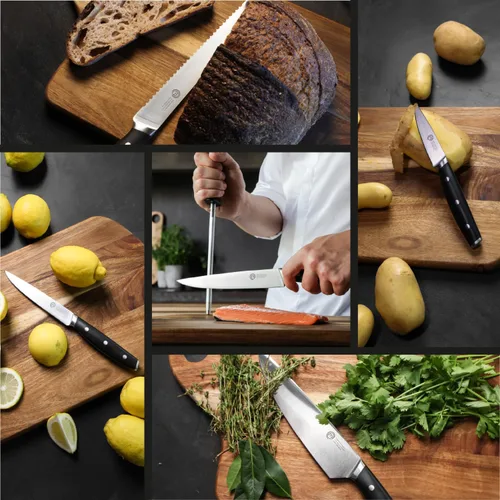 Vista 6 de MasterChef - Juego de cuchillos de chef con bolsa, juego de rollo de cuchillos con 5 cuchillos de cocina de calidad profesional para cocina precisa