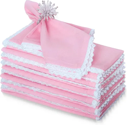 Vista 37 de FINGERCRAFT Servilletas de tela de lino y algodón de 12 unidades con esquinas ingletadas y elegante encaje para uso diario; las servilletas están