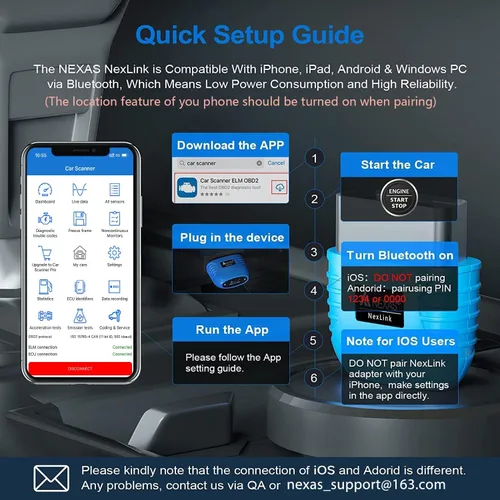 Vista 8 de NEXAS NexLink - Escáner OBD2 Bluetooth 5.0, inalámbrico compatible con aplicaciones de terceros, lector de código universal para automóviles