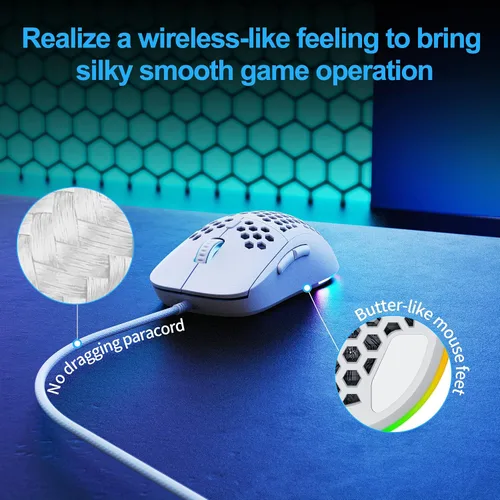 Vista 5 de TMKB Falcon M1SE - Mouse ultraligero para juegos de panal de abeja, sensor óptico de alta precisión de 12800 DPI, 6 botones programables, RGB