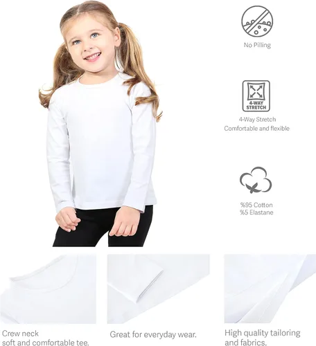 Vista 3 de Lilax Camiseta básica de algodón de manga larga con cuello redondo para niña