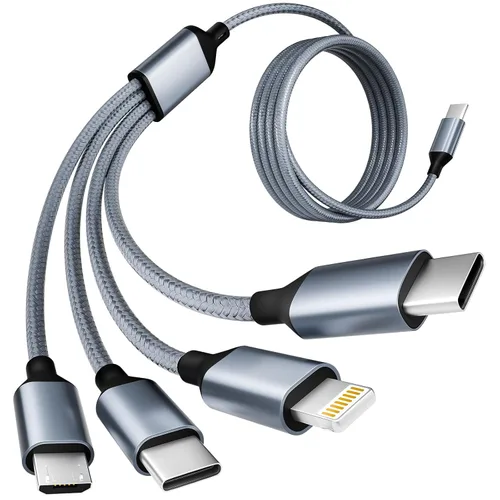 Vista 15 de Cable de carga múltiple, doble tipo C, cable de carga múltiple de nailon trenzado 4 en 1, cable de carga multi USB con puertos IP/tipo C/micro USB