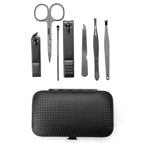Vista 2 de NZKNP - Juego de manicura de viaje 7 en 1 con estuche, kit de aseo de uñas, herramientas para el cuidado, regalos del día del padre, regalos