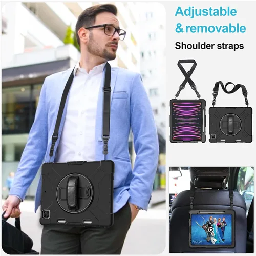 Vista 5 de Funda para iPad Pro de 12.9 2022/2021/2020/2018: Funda para iPad Pro 12.9 6ª/5ª/4ª/3ª generación con protector de pantalla, soporte para lápices