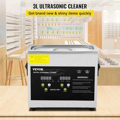 Vista 2 de VEVOR - Limpiador ultrasónico digital profesional para piezas de laboratorio, limpiador con calentador y temporizador para joyas y gafas, 3L
