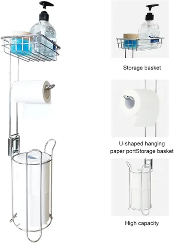 Vista 3 de Estante de baño de metal para papel higiénico, estante movible, estante de pañuelos Freetanding, estante organizador de piso, estante organizador