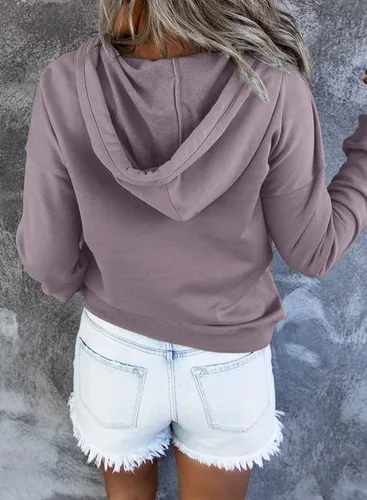 Vista 2 de Dokotoo Sudaderas con Capucha para Mujer 2025 con Cuello de Botón Cordón Ajustable Sudadera con Capucha Pullover Casual de Manga Larga Tops Camisetas