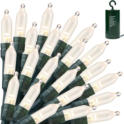 Vista 12 de Joiedomi Guirnalda de luces LED de Navidad, 2 x 50 unidades, 31.4 pies, funciona con pilas, con 8 modos, cable verde multifunción para decoración