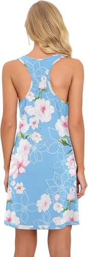 Vista 2 de PrinStory Camisones sin mangas para mujer, camisón de algodón con espalda cruzada para mujer