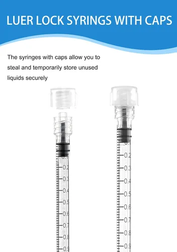 Vista 6 de Jeringa Luer Lock de 1 ml - Jeringas estériles desechables (paquete de 30), empaque sellado individual