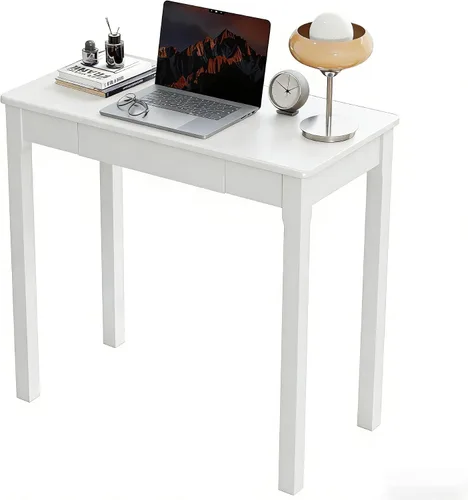 Vista 19 de Escritorio de madera maciza con cajones, escritorios estrechos simples de 24 x 16 pulgadas, mesa de estudio de madera de goma, escritorio pequeño