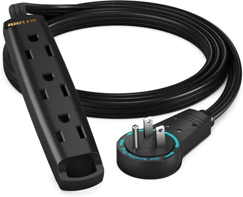 Vista 16 de Maximm Cable de extensión plano giratorio de 360 grados, cable de alimentación de 3 salidas múltiples de 1 pie con bucle, conexión a tierra 16 AWG