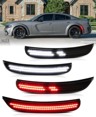 Vista 9 de Luces LED azules de marcador lateral para Dodge Charger 2015 2016 2017 2018 2019 2020 2021 2022 2023 2024, lámparas de parachoques delantero