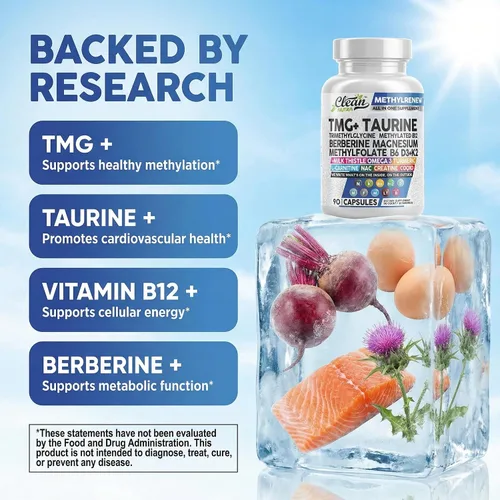 Vista 3 de Clean Nutra TMG Supplements 1000mg Multivitamínico metilado para mujeres y hombres Taurina B6 Vitaminas B12 D3 K2 Trimetilglicina Magnesio