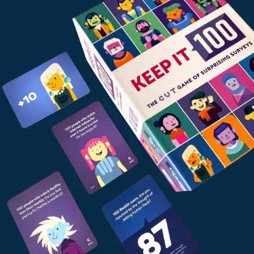 Vista 6 de Keep It 100: The Card Game by Cut Encuestas sorprendentes y adivinanzas intuitivas Juego de cartas para familiares, amigos, fiestas y noche