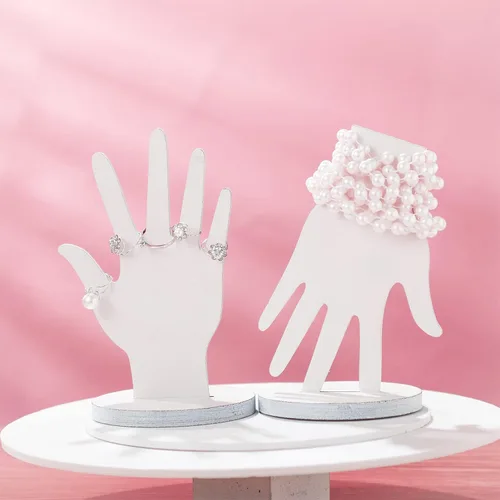 Vista 4 de Weysat 12 piezas de madera forma de mano pulsera joyería soporte soporte de exhibición estética joyería maniquí dedos organizador de joyería (blanco)