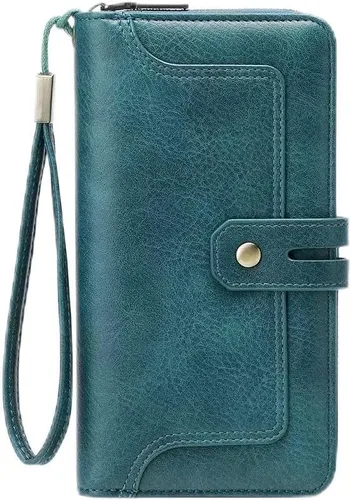 Vista 10 de Cartera pequeña de piel plegable para mujer, de gran capacidad, con bloqueo Rfid, con cremallera, con 16 ranuras para tarjetas y 2 ventanas