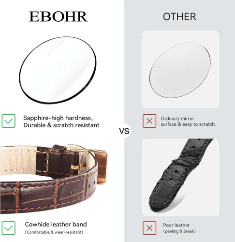 Vista 6 de Reloj clásico de cuarzo para mujer, elegante y resistente, con correa de piel de vacuno, perfecto para cualquier ocasión