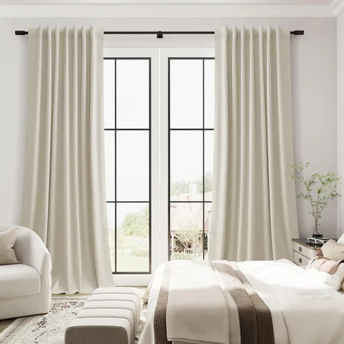 Vista 43 de Guken Cortinas opacas de lino, 2 paneles rústicos, elegantes, 100% opacas, con aislamiento térmico, banda de ganchos y trabilla trasera, 52 x 84