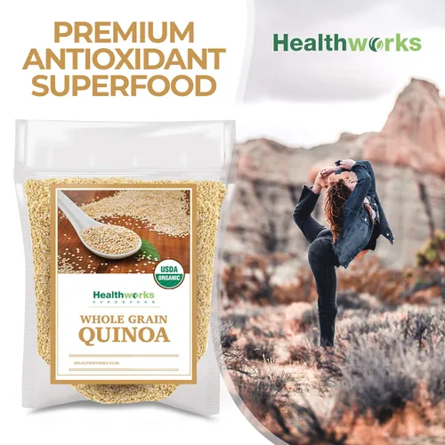 Vista 5 de Healthworks Superfoods Quinoa orgánica de grano entero blanco crudo, 80 onzas / 5 libras, proteína, fibra y hierro, origen peruano, sustituto