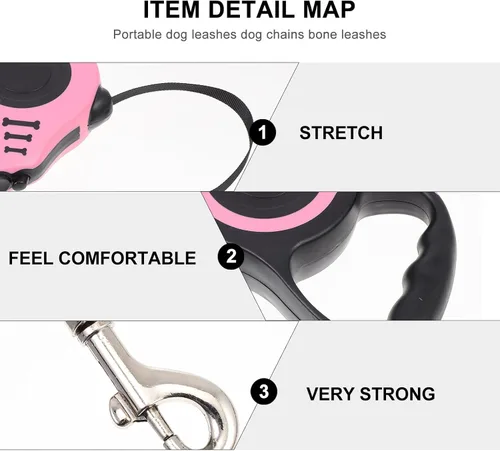 Vista 8 de POPETPOP Correa retráctil para perro, material de abdominales, portátil, accesorio para cachorros, mango cómodo, correa para caminar al aire libre