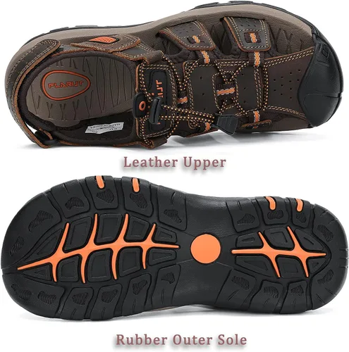 Vista 5 de FLARUT - Sandalias deportivas para hombre, sandalias para senderismo y exteriores, diseño informal de cuero con punta cerrada, sandalias atléticas