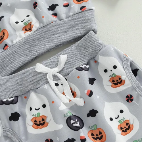 Vista 4 de Muasaaluxi Sudadera de manga larga para bebé recién nacido, niña y niño, disfraz de Halloween, sudadera de manga larga con diseño de calabaza