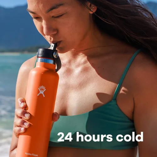 Vista 4 de Hydro Flask - Botella de agua de boca estándar con tapa de popote flexible de 24 onzas, Agave