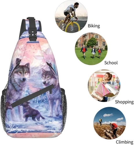 Vista 6 de PSVOD Bolsos cruzados de la familia de los lobos, Bolsos de hombro de los hombres, Mochilas de hombro en el pecho, Bolsos de cintura, Bolsos