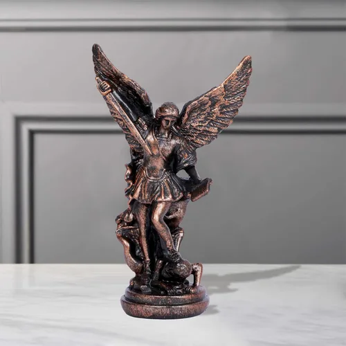 Vista 6 de Estatua de Arcángel de San Miguel – Escultura de ángel de arcángel de bronce de San Miguel, 5.2 pulgadas, figura católica cristiana