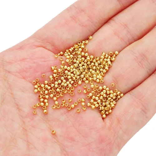 Vista 3 de BEADIA - Cuentas espaciadoras redondas bañadas en oro de 14 quilates, 2 mm, 600 piezas para hacer joyas sin decoloración
