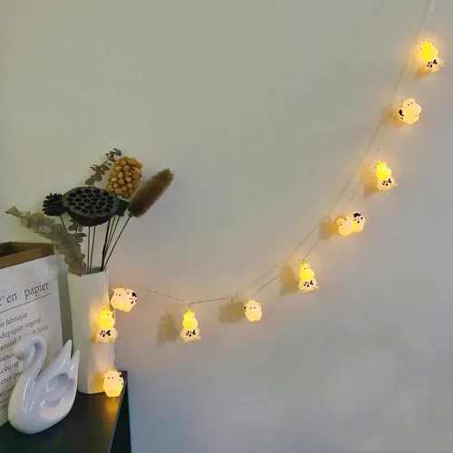 Vista 7 de Linda luz nocturna de vaca, de granja, con leche, vaca, funciona con pilas, 3M, 20 LED, decoración de hadas para niños, niñas, dormitorio