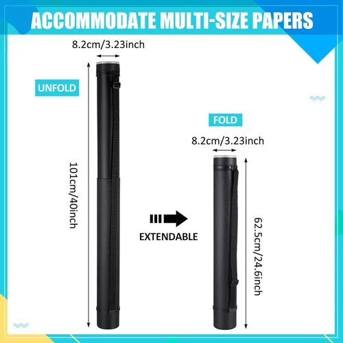 Vista 2 de Henoyso 1 tubo extensible para póster a granel con soporte para correa y estuche de transporte para mapas, documentos, obras de arte, pancartas (L)