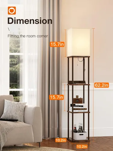 Vista 5 de addlon Lámpara de pie con 2 puertos USB y toma de corriente, lámpara de pie con control remoto para sala de estar con bombilla LED de 3 temperaturas