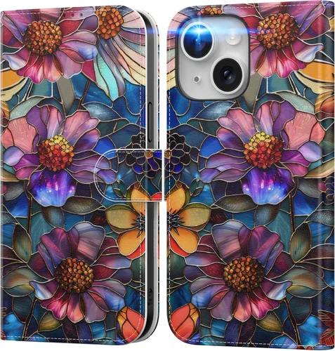 Vista 44 de DEENAKIN Funda tipo cartera para iPhone 15 con tarjetero + clip para efectivo, bloqueo RFID, protección contra caídas de grado militar y obras
