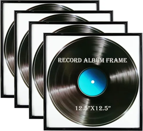 Vista 6 de Marco de álbum de grabación, paquete de 6, marco brillante de 12.5 x 12.5 pulgadas de alto, hecho para mostrar portadas de álbumes de vinilo LP, se