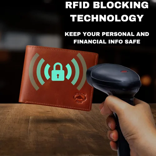 Vista 4 de Stealth Mode Billetera RFID triple para hombre - 11 ranuras para tarjetas, soporte para identificación, Marrón claro, Cartera de bloqueo RFID