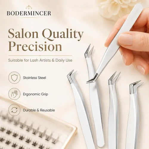 Vista 4 de Bodermincer 4 piezas Pinzas de Clúster de Pestañas para Injerto de Extensiones de Pestañas Postizas (4 piezas de Pinzas)
