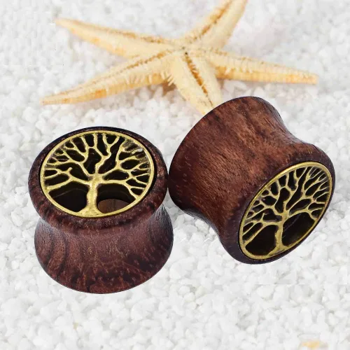 Vista 7 de JOYTOYOU 3 pares de tapones de madera natural para túneles de oído huecos, doble acampanado, dilatadores de oído, para mujeres y hombres, calibre